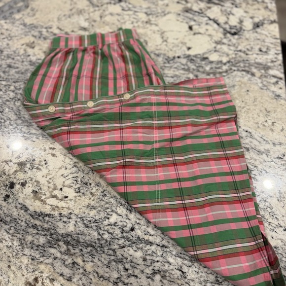 J CREW Midi Skirt 16 Pink Green Plaid Check Organic Cotton Button Front Pocket - Picture 11 of 11